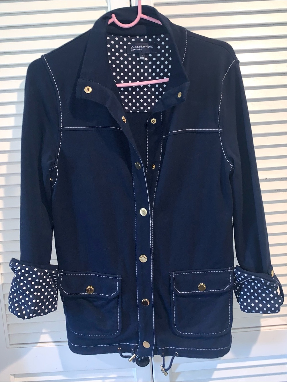 Jones New York Women's Navy Utility Jacket with Polka dot lining Small